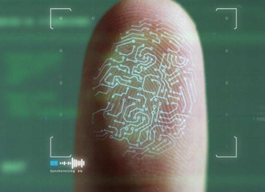 A digital forensics investigation in nine parts: Close-up of a thumb overlaid with microchip imagery